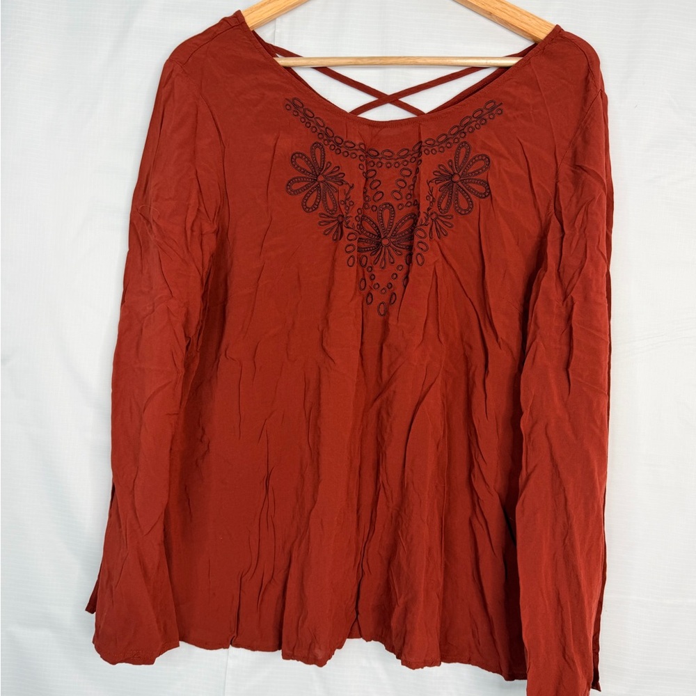 Elegant Terracotta‎ Embroidered Blouse